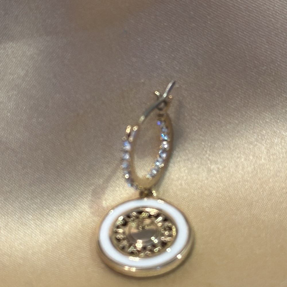 Givenchy earrings Color framed logo charm pierced Pave Huggies hoop 1”x 1/2” NWT - Picture 5 of 5